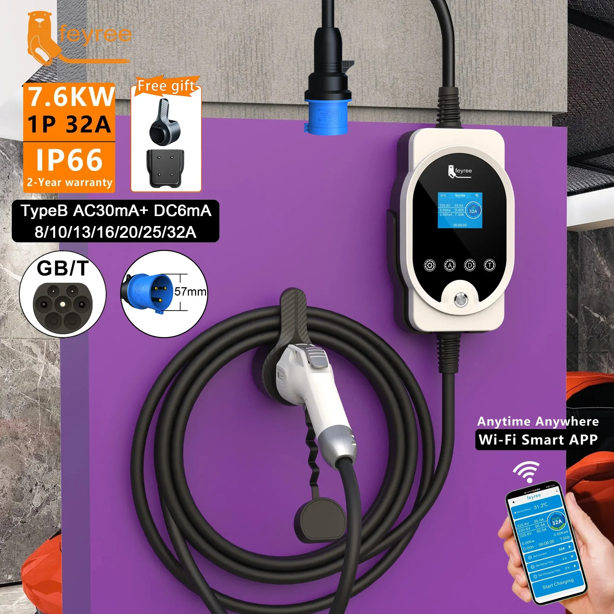 Portable Ev Charger - Feyree EV Şarj Cihazı GB/T Soket